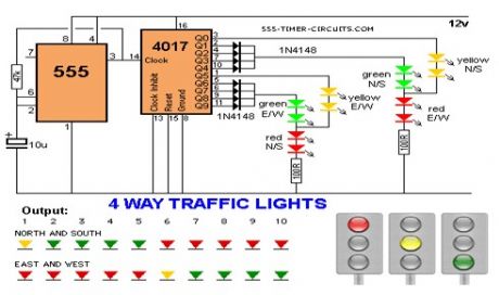 4 WAY TRAFFIC LIGHTS Circuit