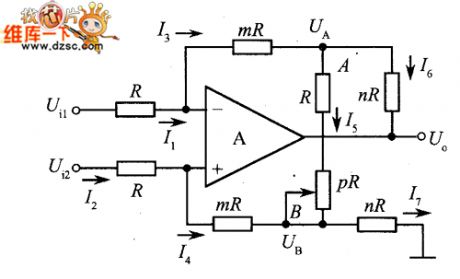 The differential amplifier circuit diagram with adjustable gain