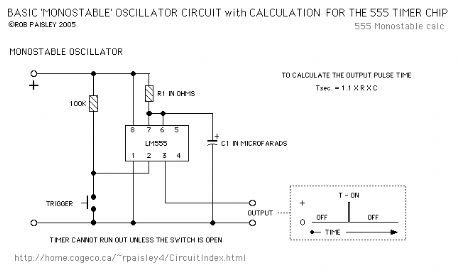 LM555 Monostable Oscillator Circuit Diagram