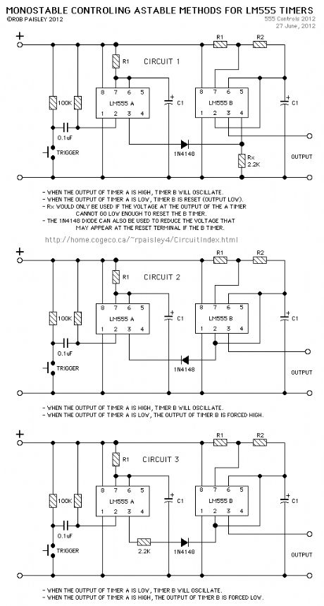 Controlling Circuits For LM555 Timers