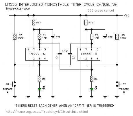 LM555 Cross Canceling Timers schematic