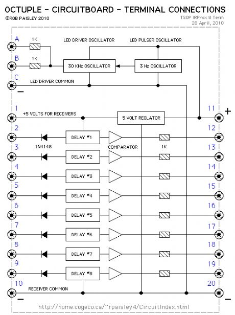 Octuple- circuitboard-terminal connections