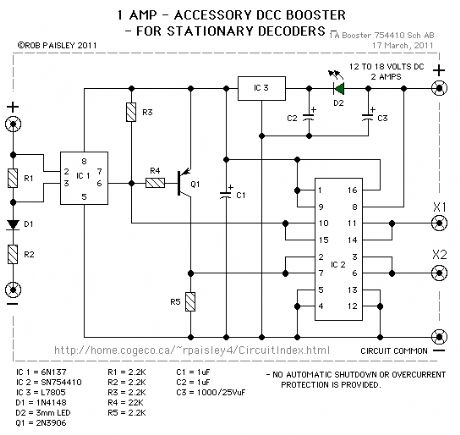 1 Amp - DCC Accessory Booster Schematic