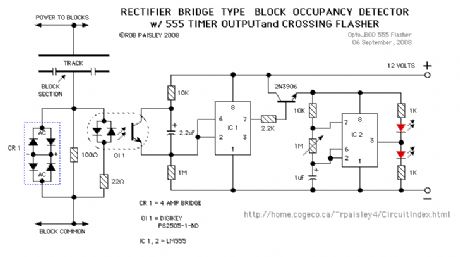 Optoisolator Type Block Occupancy Detector - LM555 Timer Output Schematic