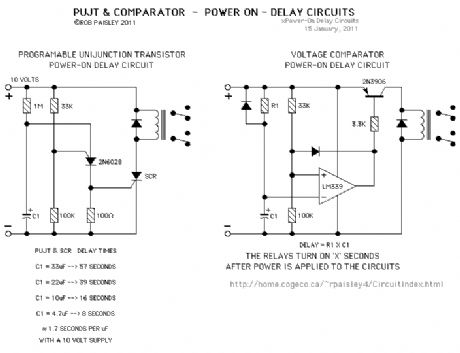 PUJT & Voltage Comparator - Power On - Delay Circuits