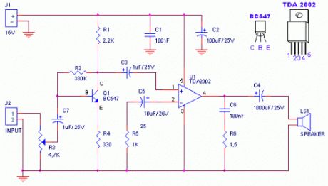 Amplifier of acoustic frequencies with preamplifier