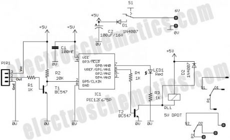 PIC12F675 Microcontroller Based Security Alarm Circuit