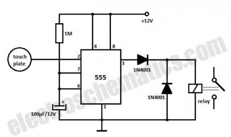 Touch Sensor Switch Circuit with 555 timer