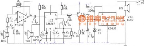 The second of the blind Pathfinders (μA741, LM567, KD153) circuit diagram