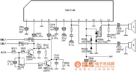 Typical application circuit diagram TA8211AH audio power amplifier circuit