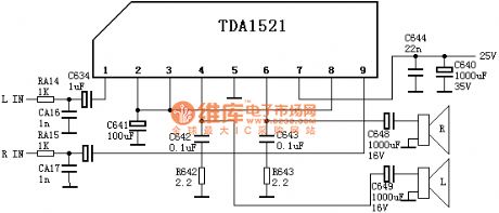 Typical application circuit diagram TDA1521 audio power amplifier circuit
