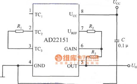 Bipolar mode of temperature compensation circuit diagram two composed of the integration of the linear output magnetic field sensor AD22151