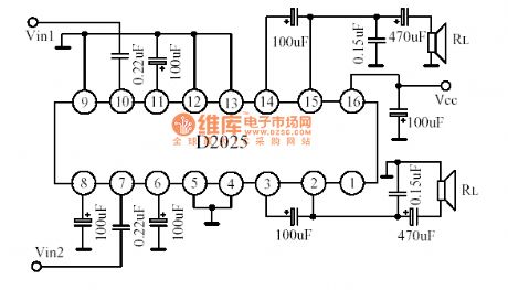 D2025 dual channel audio amplifier circuit diagram