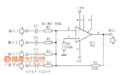 Audio mixing amplifier circuit diagram