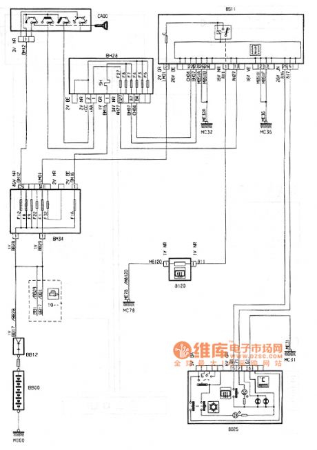 Dongfeng Peugeot Citroen Picasso 2.0L Sedan electric heating rear windshield circuit diagram