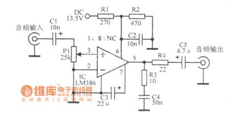 Composed of LM386 20 gain amplification circuit diagram