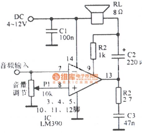 Gain for 20 + U LM388 the circuit diagram and the load