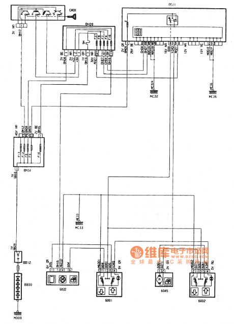 Dongfeng Peugeot Citroen Picasso 2.0L sedan front electric windows circuit diagram