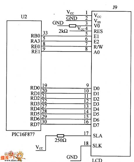 LCD and the interface of PIC16F877 circuit