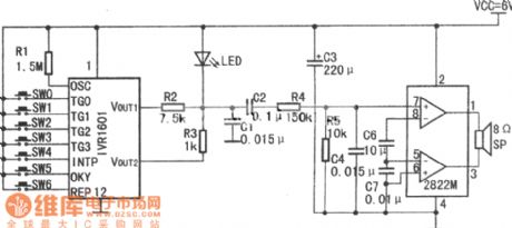 HY8000A external low power audio amplifier circuit principle diagram