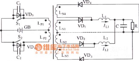Split push commutation inductance soft switching circuit