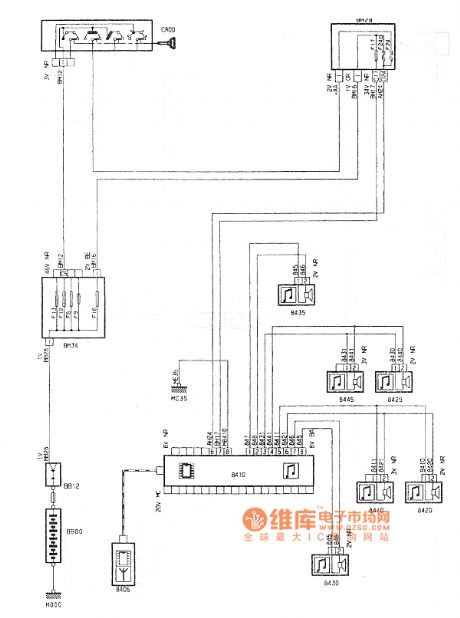 Dongfeng Peugeot Citroen Picasso 2.0L Sedan rear equipment of radio-cassette player circuit diagram