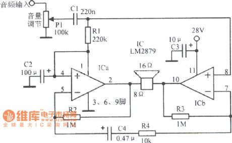 LM2879-12 w bridge audio power amplifier circuit diagram