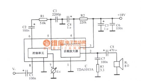 TDAl013A audio amplifier integrated circuit diagram