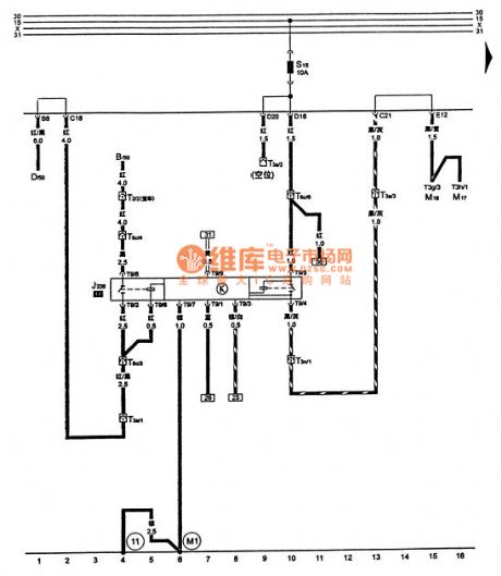 Santana 2000 gsi - gate AT starting motor and reversing light relay circuit diagram