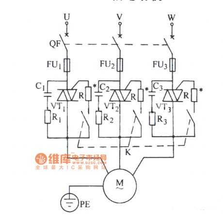Triac control three-phase motors typical circuit diagram