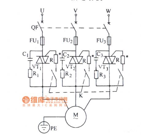 Triac control three-phase motors typical circuit diagram