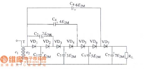 Seven times the pressure rectifier circuit (a) circuit diagram