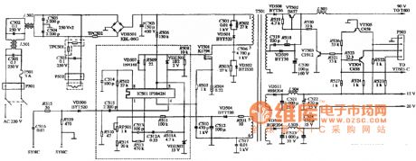 SUPERSYNC PWB - 1537 and EM - 1428 model two kinds of color display of power supply circuit diagram