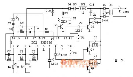 Single-chip infrared sensor controller ZH9576 and application circuit diagram