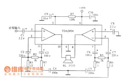 Audio power amplifier TDA2004 application circuit diagram