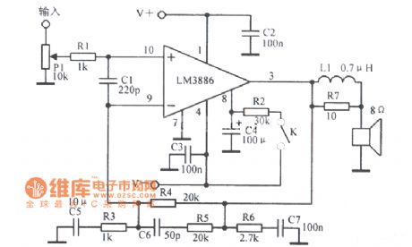 Audio power amplifier LM3886 basic application circuit diagram