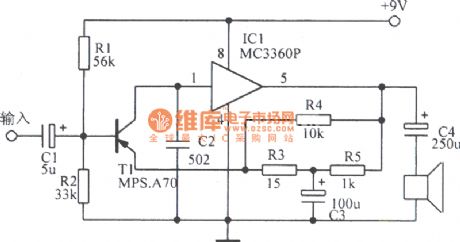Composed of MC3360P audio power amplifier circuit diagram