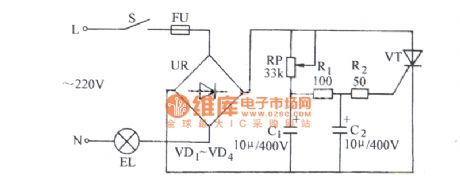 Ordinary thyristor dimmer circuit