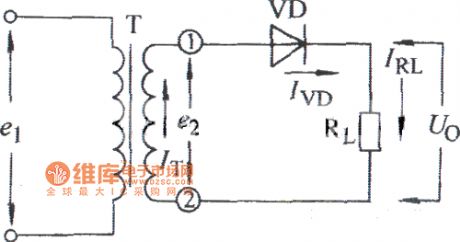 Single-phase half-wave resistance load rectifier circuit diagram