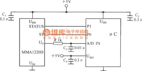 Single chip accelerometer MMA1220D and MCU interface circuit diagram