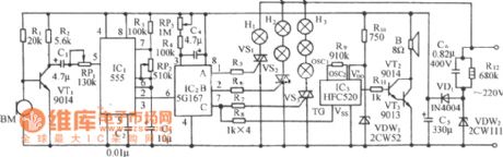 Voice control type two-way water lights with the sound control circuit (5G167) circuit diagram