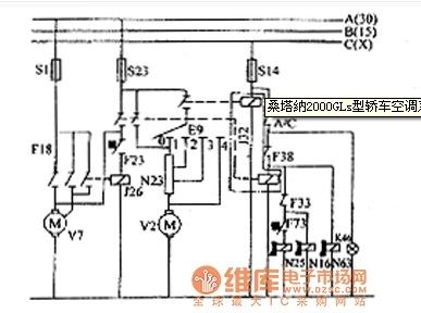 Santana 2000GLs car air conditioning system circuit diagram