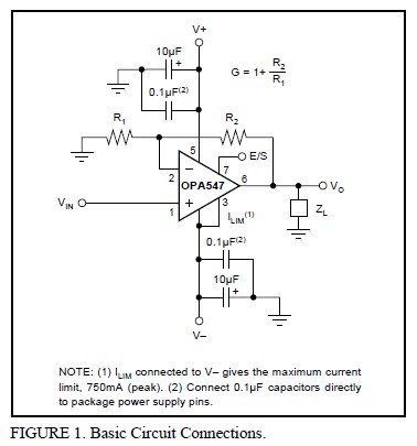 OPA547F basic circuit connections