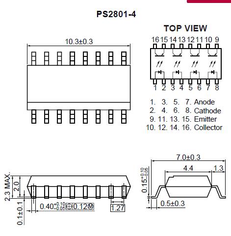 PS2801-4 package dimensions diagram