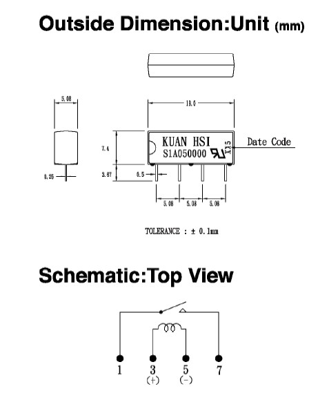 S1A050000 Outside dimension and top view