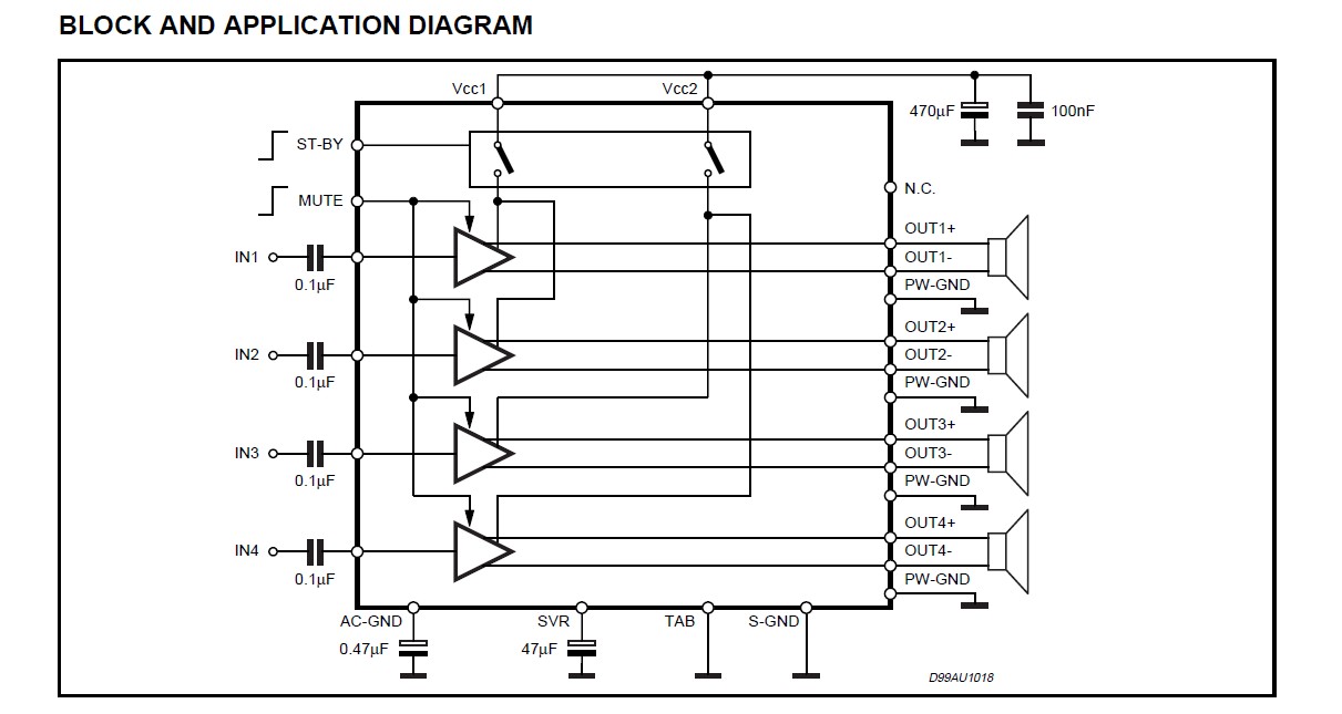 TDA7386 block and application diagram