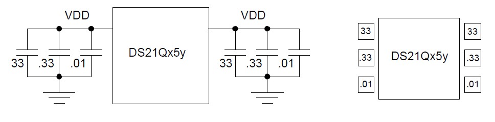 DS21Q552 De-coupling scheme using standard tantalum caps