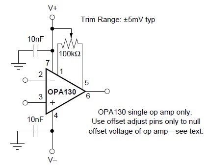 OPA2130PA Offset Voltage Trim Circuit