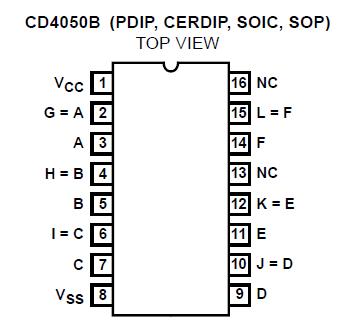 CD4050BE pin configuration diagram