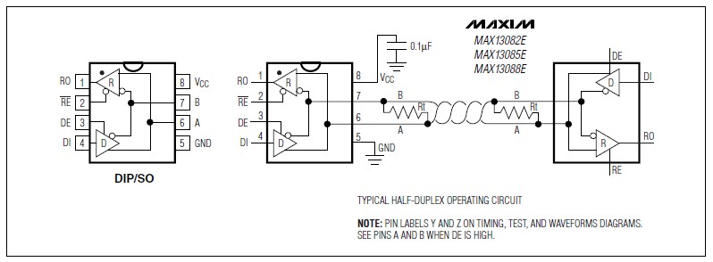 MAX13085EESA Pin Configurations and Typical Operating Circuits